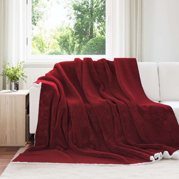 vidaXL Gooi Deken Bordeaux Rood 220 x 240 cm Fleece