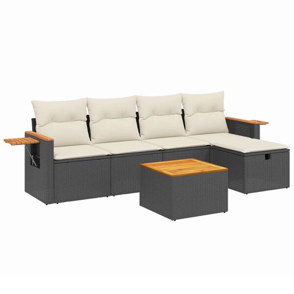 vidaXL 5-delige Loungeset met kussens poly rattan zwart