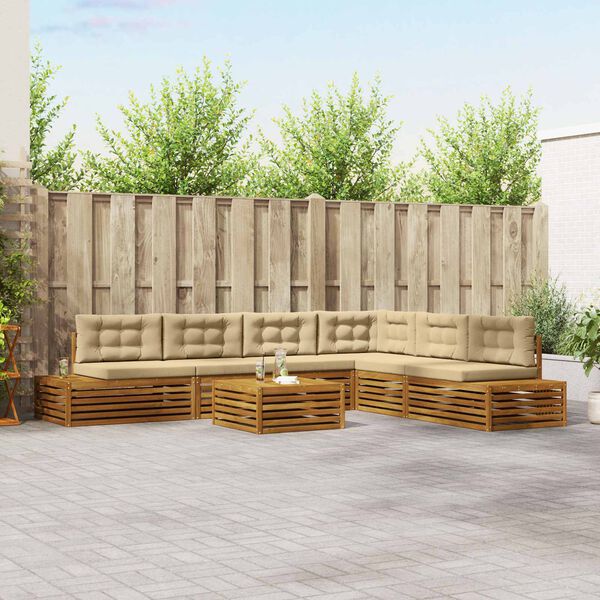 vidaXL Buiten bankenset met kussen 7 Stuk Natuurlijk en Beige