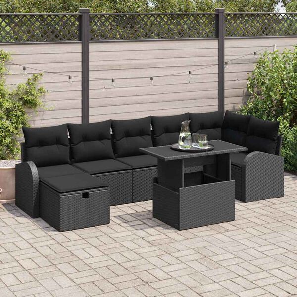 vidaXL Tuin Sofa Set met kussen met opslag 8 pcs Zwart Poly riet