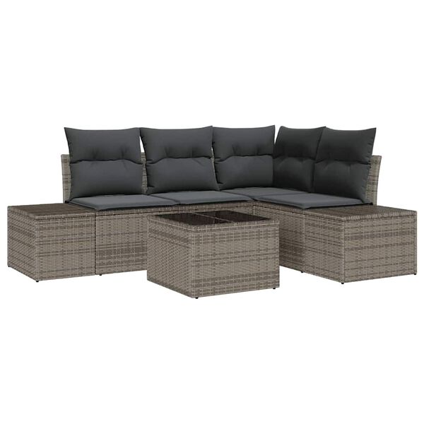 vidaXL Tuin Sofa Set 5 pcs Grijs poly rattan