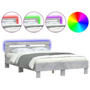 vidaXL Bedframe met hoofdeinde en LED betongrijs 135x190 cm