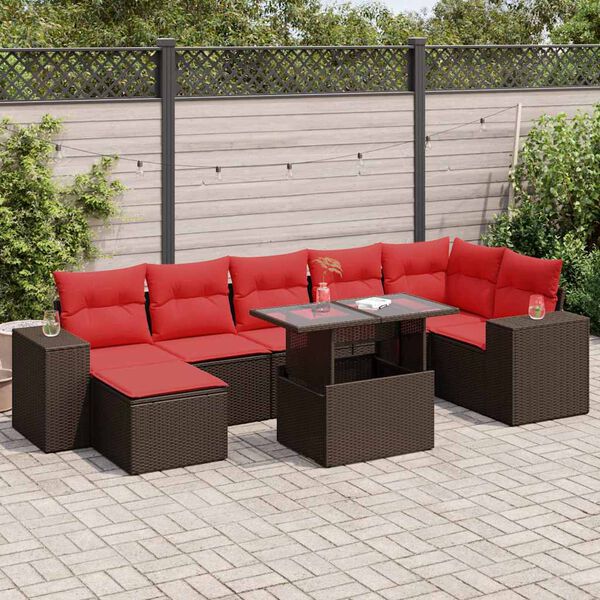 vidaXL 8-delige Loungeset met kussens poly rattan acacia bruin