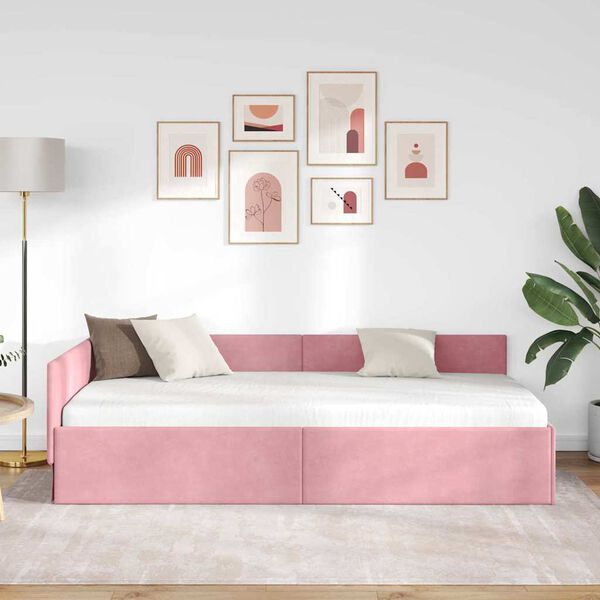 vidaXL Hoekbedframe met hoofdeinde Roze 100 cm x 200 cm Fluweel