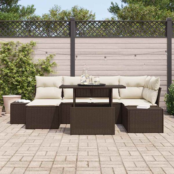 vidaXL Tuin Sofa Set met kussen 7 pcs Bruin en crème