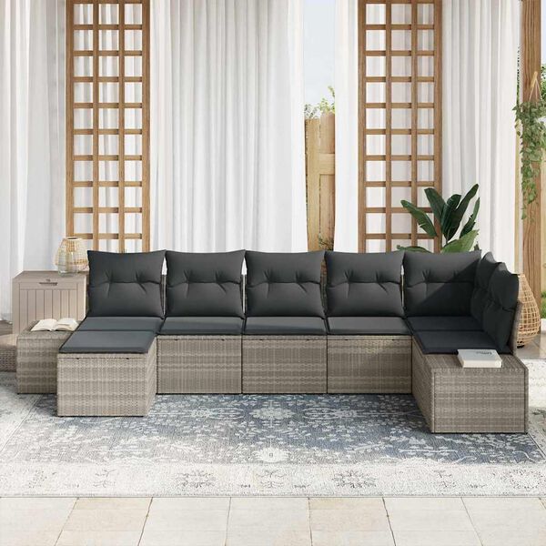 vidaXL Tuin Sofa Set met kussen 7 pcs Lichtgrijs poly rattan