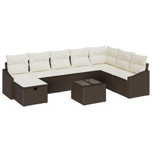 vidaXL Bankstel met kussen 9 pcs poly rattan