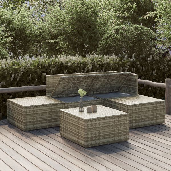vidaXL 5-delige Loungeset met kussens poly rattan grijs