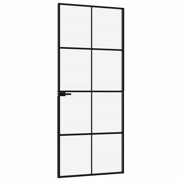 vidaXL Binnendeur 83x201,5 cm gehard glas en aluminium smal zwart