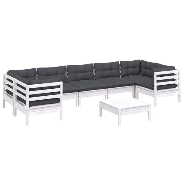 vidaXL 8-delige Loungeset met kussens grenenhout wit