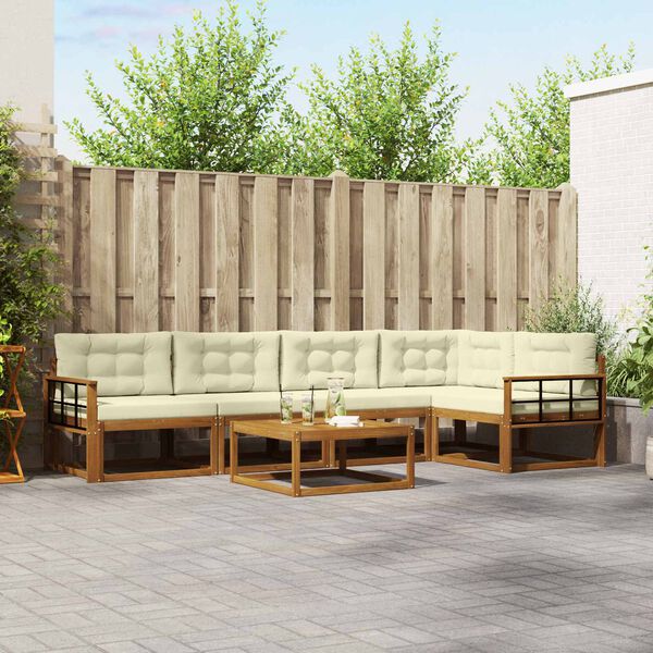 vidaXL Buiten bankenset met kussen 6 pcs Natuurlijk en Cr&egrave;me