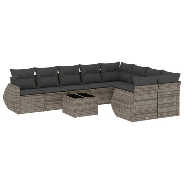 vidaXL 10-delige Loungeset met kussens poly rattan grijs