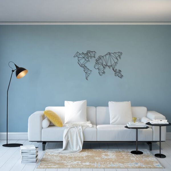 Homemania Wanddecoratie World Map 120x72 cm metaal zwart