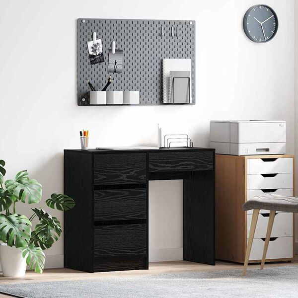 vidaXL Bureau met lade Zwart Eiken 90 x 37,5 x 75 cm Bewerkt hout