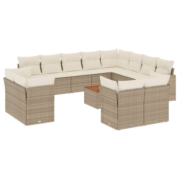 vidaXL 13-delige Loungeset met kussens poly rattan beige