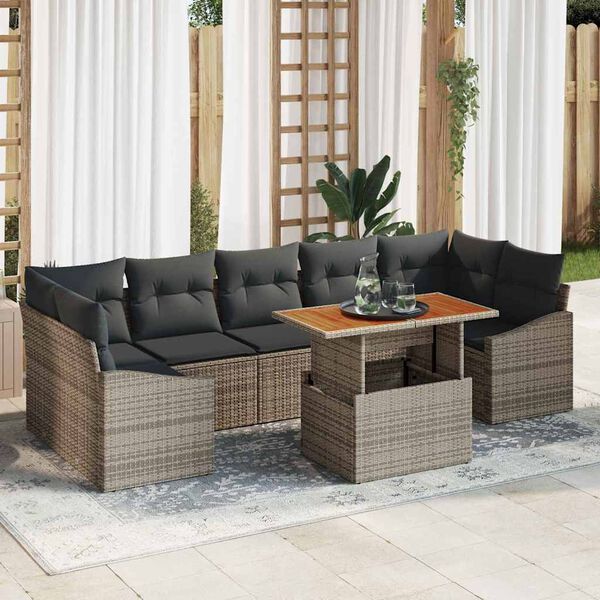 vidaXL Tuin Sofa Set 8 pcs Grijs Poly Rattan en Poedergecoat Staal