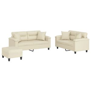 vidaXL 3-delige Loungeset met kussens kunstleer cr&egrave;mekleurig