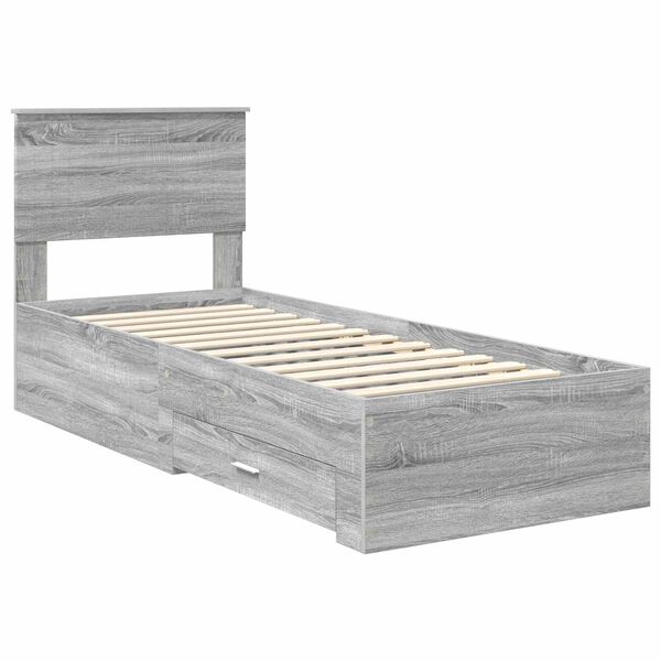 vidaXL Bedframe Grijs Sonoma en Zilver 75 x 190 cm Bewerkt hout