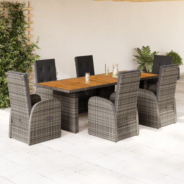 vidaXL 7-delige Tuinset met kussens poly rattan grijs