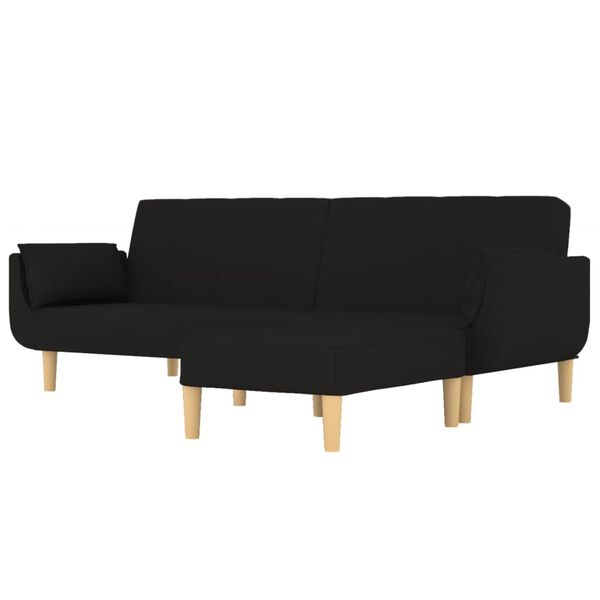 vidaXL Slaapbank 2-zits met hocker en 2 kussens stof zwart