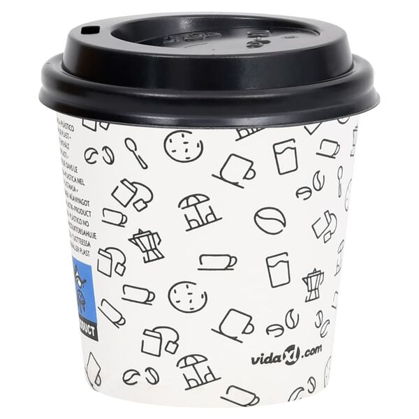vidaXL Koffiebekers 100 st met deksels 120 ml papier wit en zwart