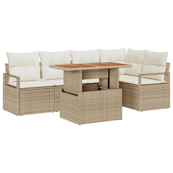vidaXL Tuin Sofa Set met opslag 6 pcs Beige Poly riet