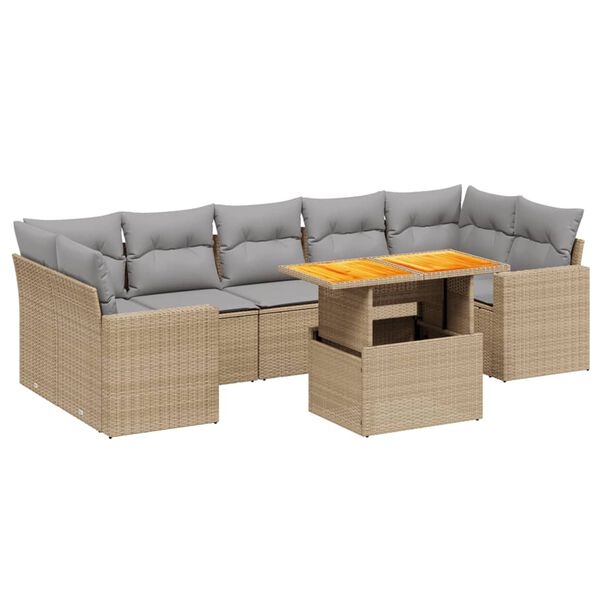 vidaXL 8-delige Loungeset met kussens poly rattan beige