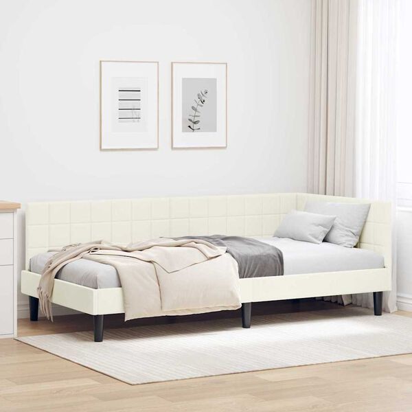 vidaXL Hoekbedframe met hoofdeinde Crème 90 cm x 200 cm Fluweel