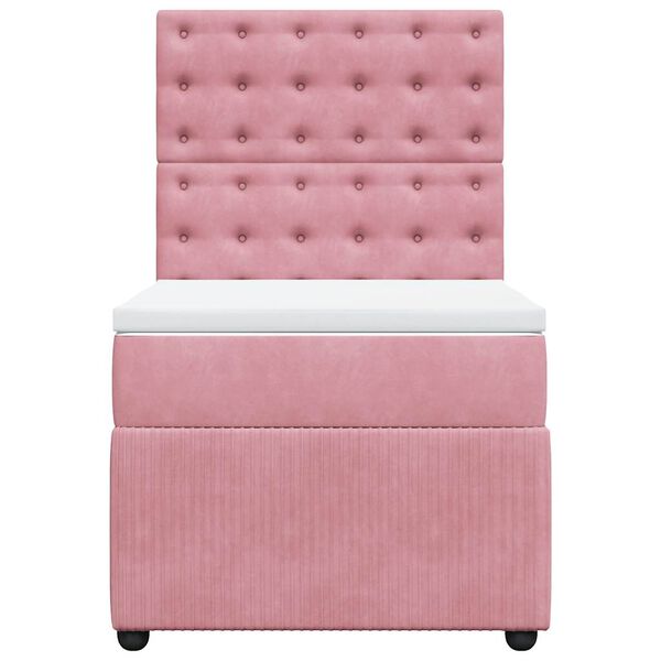 vidaXL Boxspring met matras fluweel roze 100x200 cm