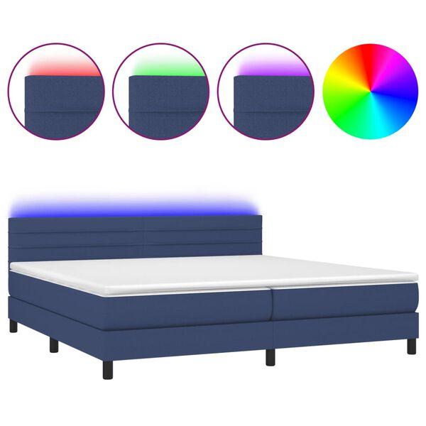 vidaXL Boxspring met matras en LED stof blauw 200x200 cm