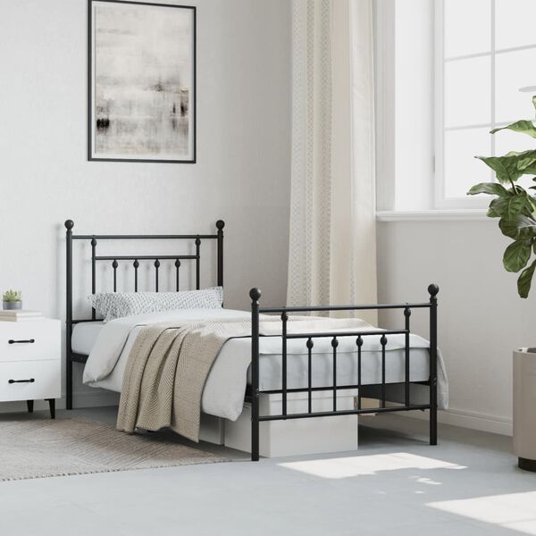 vidaXL Bedframe met hoofd- en voeteneinde metaal zwart 90x190 cm