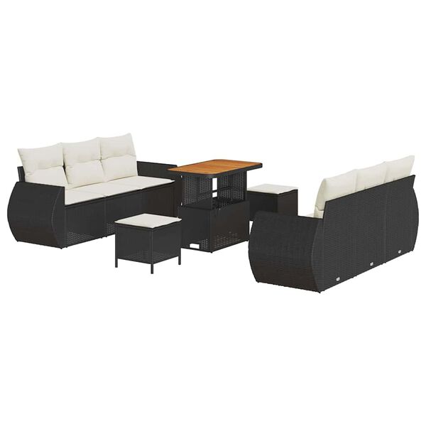 vidaXL Tuin Sofa Set met kussen 9 pcs Zwart en Cr&egrave;me poly rattan