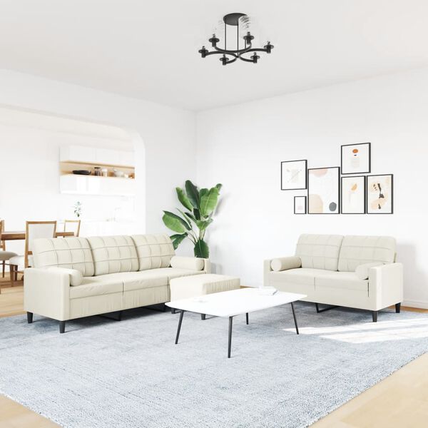 vidaXL 3-delige Loungeset met kussens en bolsters fluweel crèmekleurig