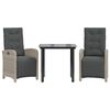 vidaXL 3-delige Bistroset met kussens poly rattan lichtgrijs
