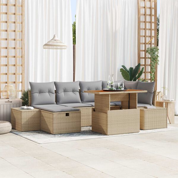 vidaXL Tuin Sofa Set 7 pcs Beige poly rattan