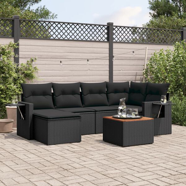 vidaXL 7-delige Loungeset met kussens poly rattan zwart