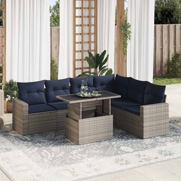 vidaXL 7-delige Loungeset met kussens poly rattan acacia zwart