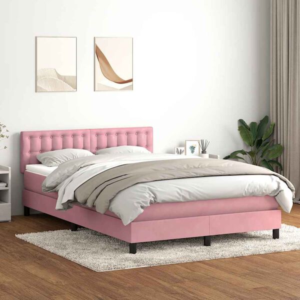 vidaXL Boxspring met matras fluweel roze 160x220 cm