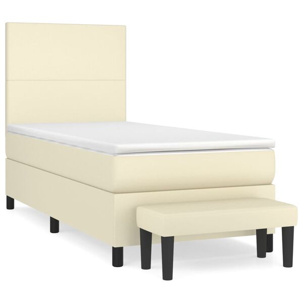 vidaXL Boxspring met matras kunstleer cr&egrave;mekleurig 90x200 cm