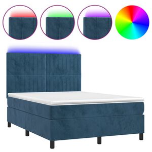 vidaXL Boxspring met matras en LED fluweel donkerblauw 140x190 cm