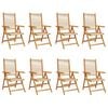 vidaXL Verstelbare klapstoelen, 8 stuks, beige, massief acaciahout