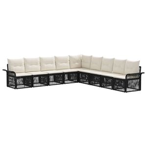 vidaXL Tuinbankenset 9 st 11-zits Zwart poly rattan