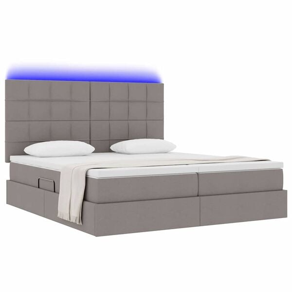 vidaXL Bed met LED-striplichten met hoofdeinde Taupe 200 x 200 cm Stof