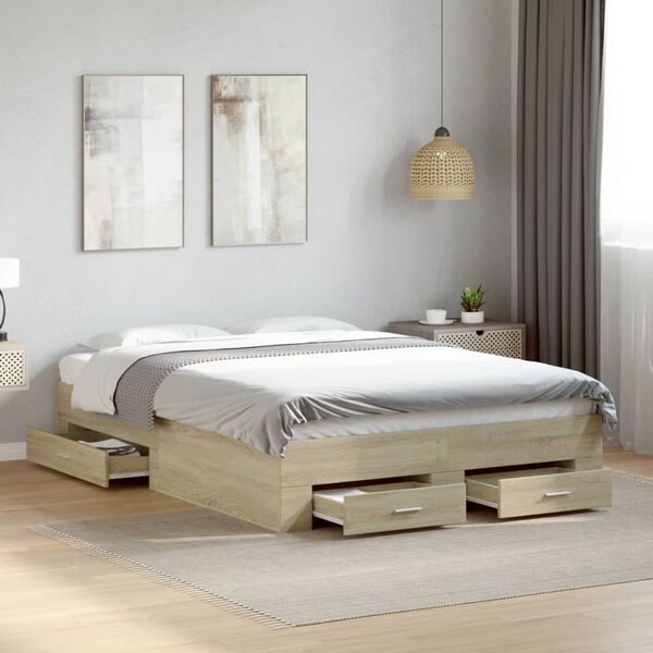 vidaXL Bedframe met lades bewerkt hout sonoma eikenkleurig 120x200 cm