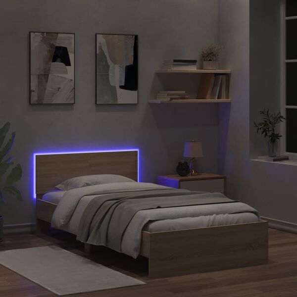 vidaXL Bedframe met hoofdbord en LED sonoma eikenkleurig 100x200 cm