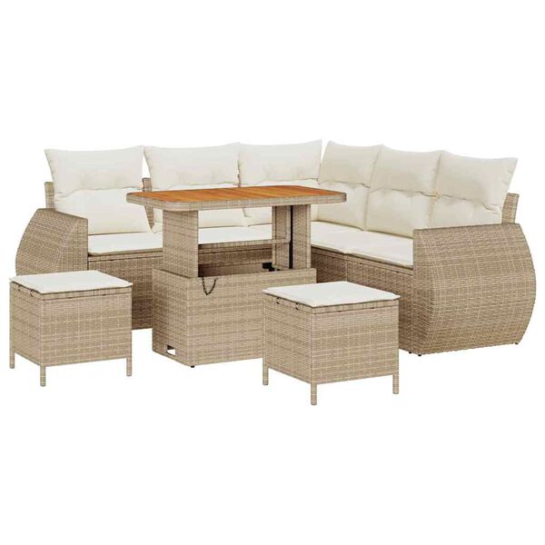 vidaXL Tuin Sofa Set met kussen 8 pcs Beige en Cr&egrave;me poly rattan