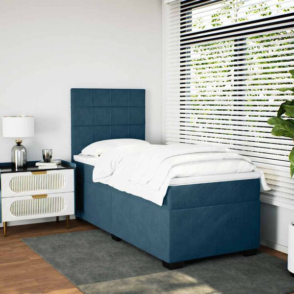 vidaXL Boxspring met matras fluweel blauw 90x200 cm