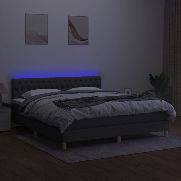 vidaXL Boxspring met matras en LED stof donkergrijs 160x200 cm