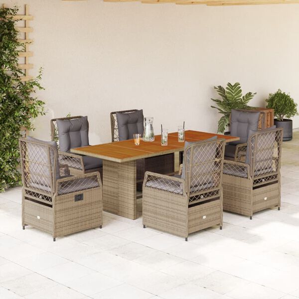 vidaXL 7-delige Tuinset met kussens poly rattan beige