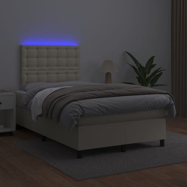 vidaXL Boxspring met matras en LED kunstleer cr&egrave;mekleurig 120x200 cm